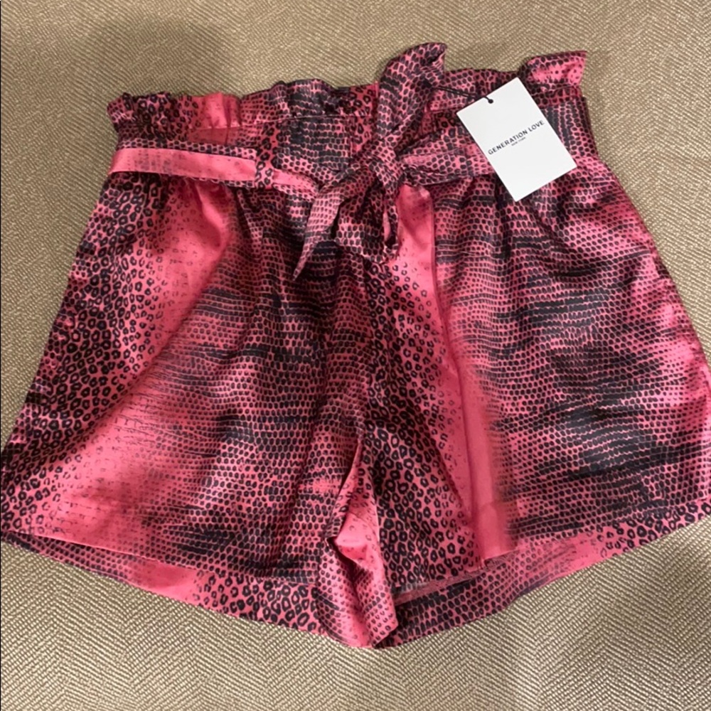 Generation Love Pink and Black Animal Print Paperbag Shorts